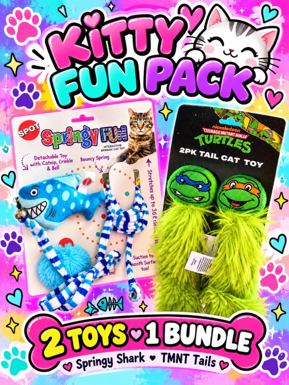 Cat Toy Bundle 🐱TMNT+Spot Springy Shark 2-Pack Tail Toys